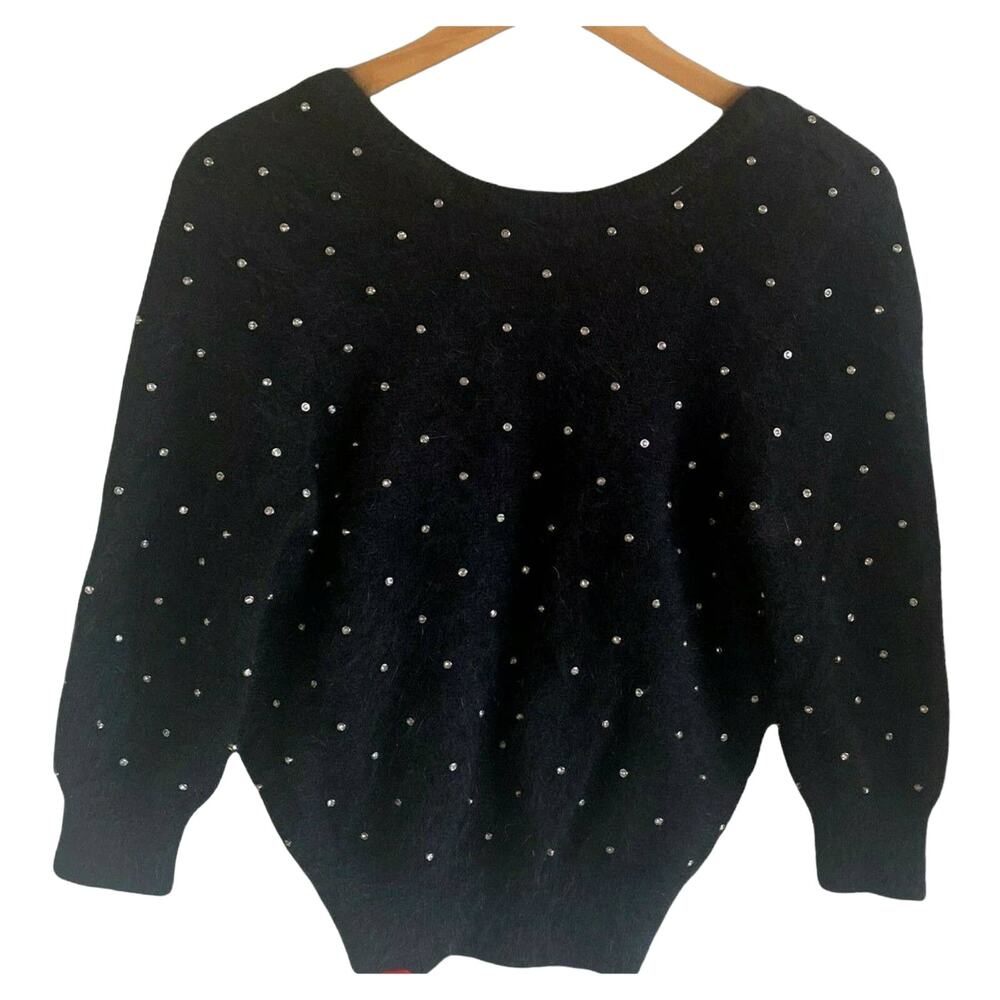 BA&SH Amby Sweater Rhinestones Angora Jumper Black Noir Pull US 4 Small NWT - Picture 4 of 11